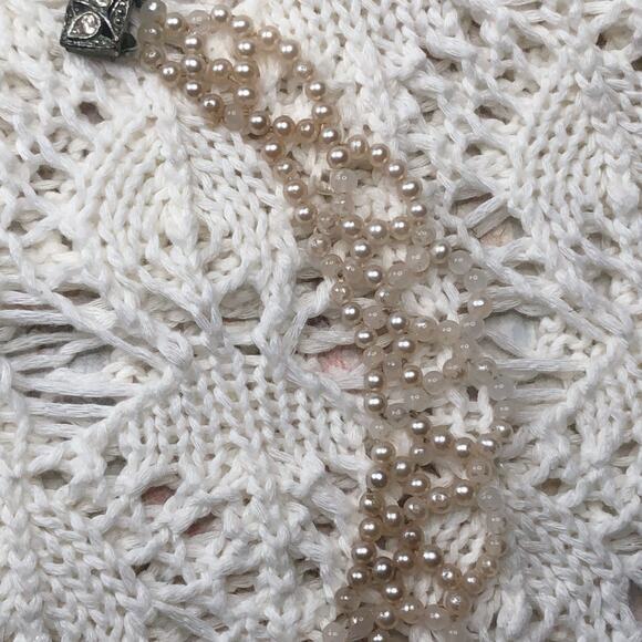 Vintage Faux Pearl Bib Scalloped Beaded Necklace - Picture 9 of 10